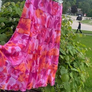 Bright colorful boho flowy skirt pink orange 90’s size 14 P elastic waist
